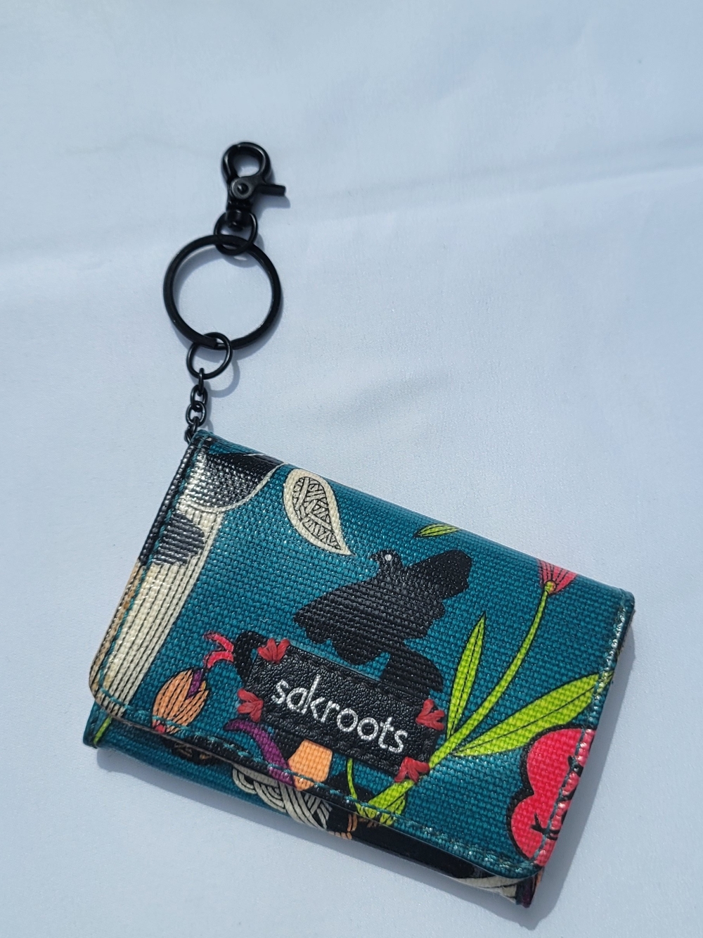 Sakroots Teal Floral Keychain Wallet